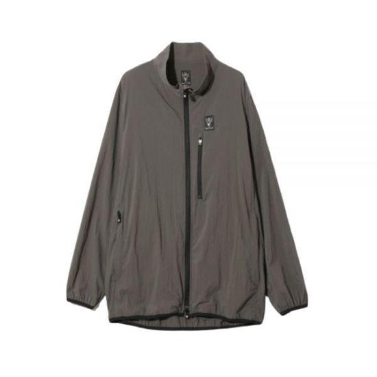 Minimalist Grey Jacket with High Collar and Zippered Pockets