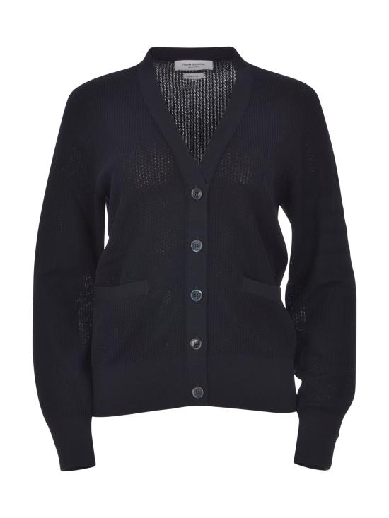 Deep V-Neck Cardigan with Button-Down Front and Ribbed Cuffs