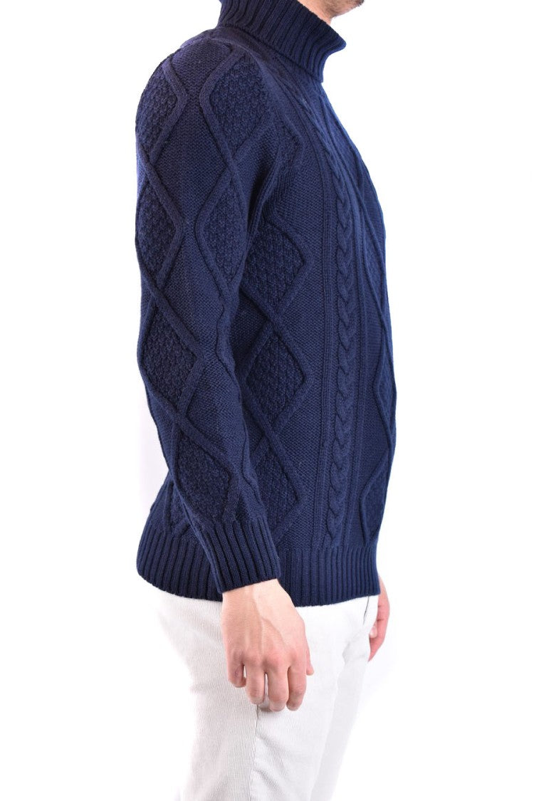 Textured Cable Knit Sweater With High Turtleneck