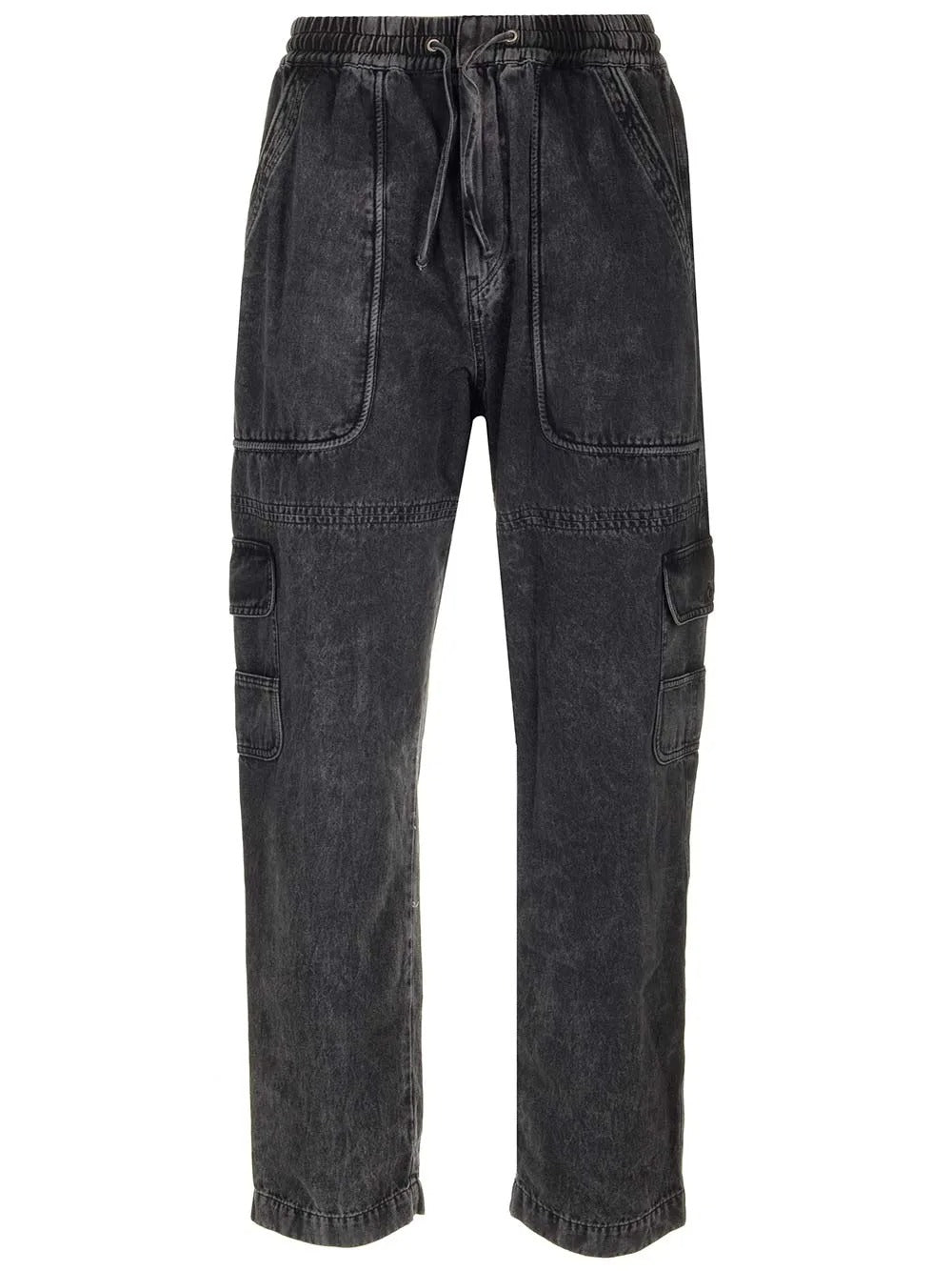 Relaxed Fit Black Denim Pants with Adjustable Waistband