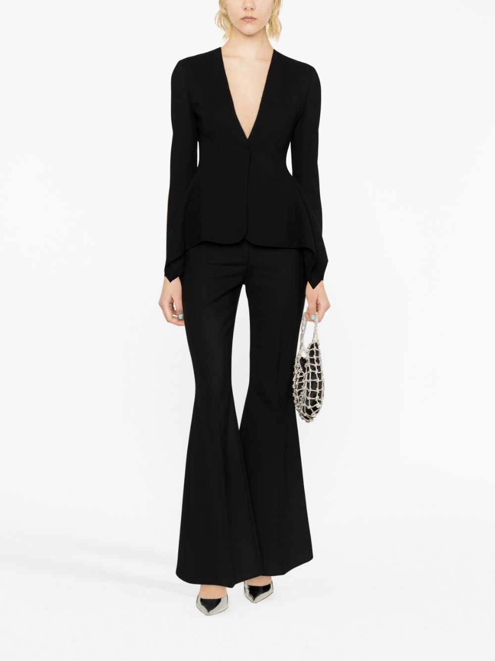 Single-Breasted Peplum Viscose Jacket