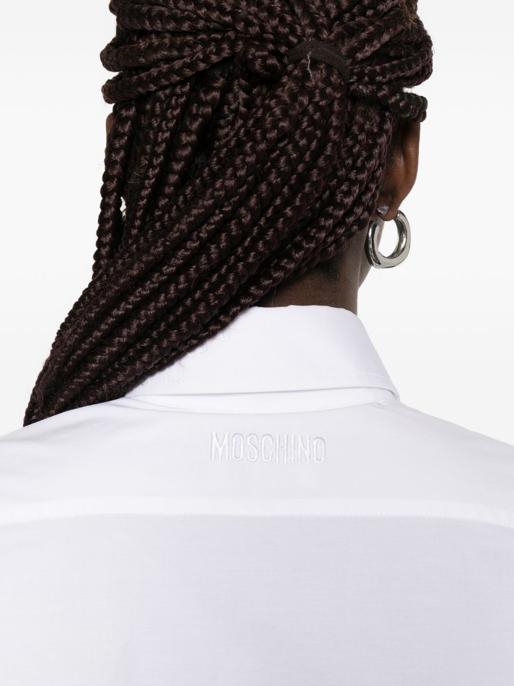 White Bow Detail Point Collar Top