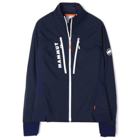 Navy Front-Zip Jacket with Thumbholes and Contrasting Details