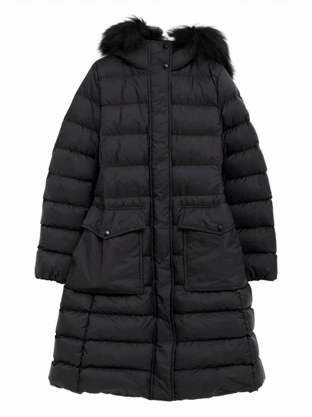 Quilted Long Padded Coat with Flared Hem