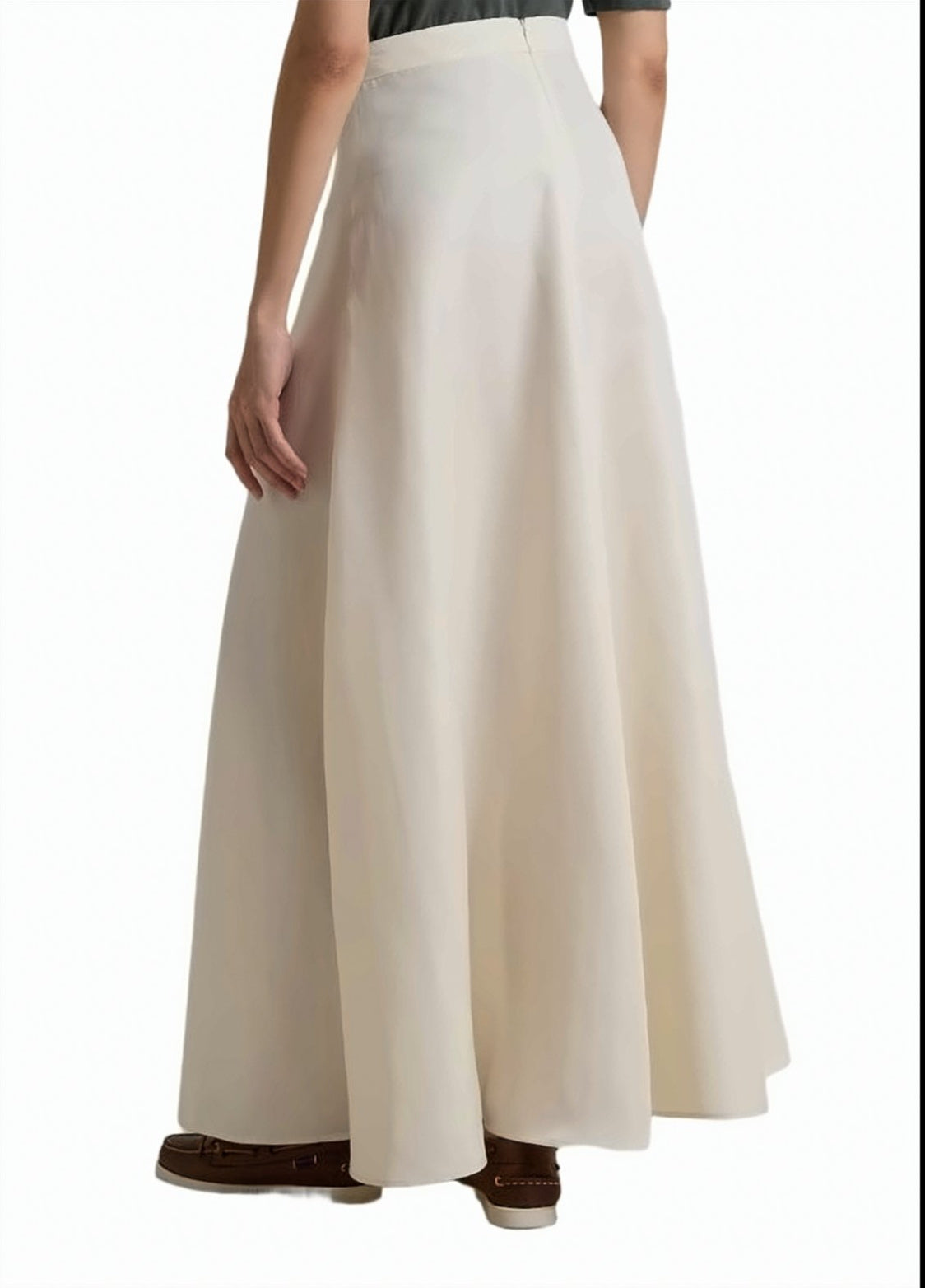 Long Linen Blend Front Pleated Skirt