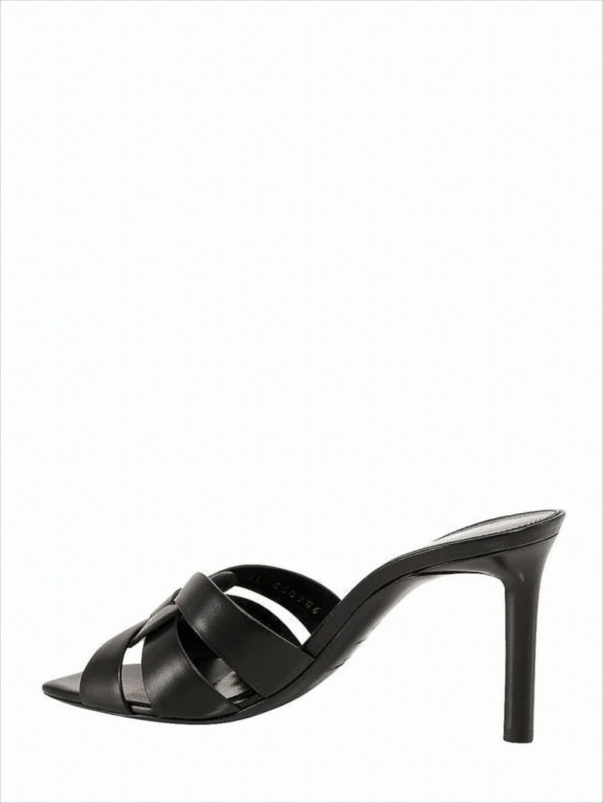 Mid-Height Stiletto Mule Sandals with Intertwined Leather Straps