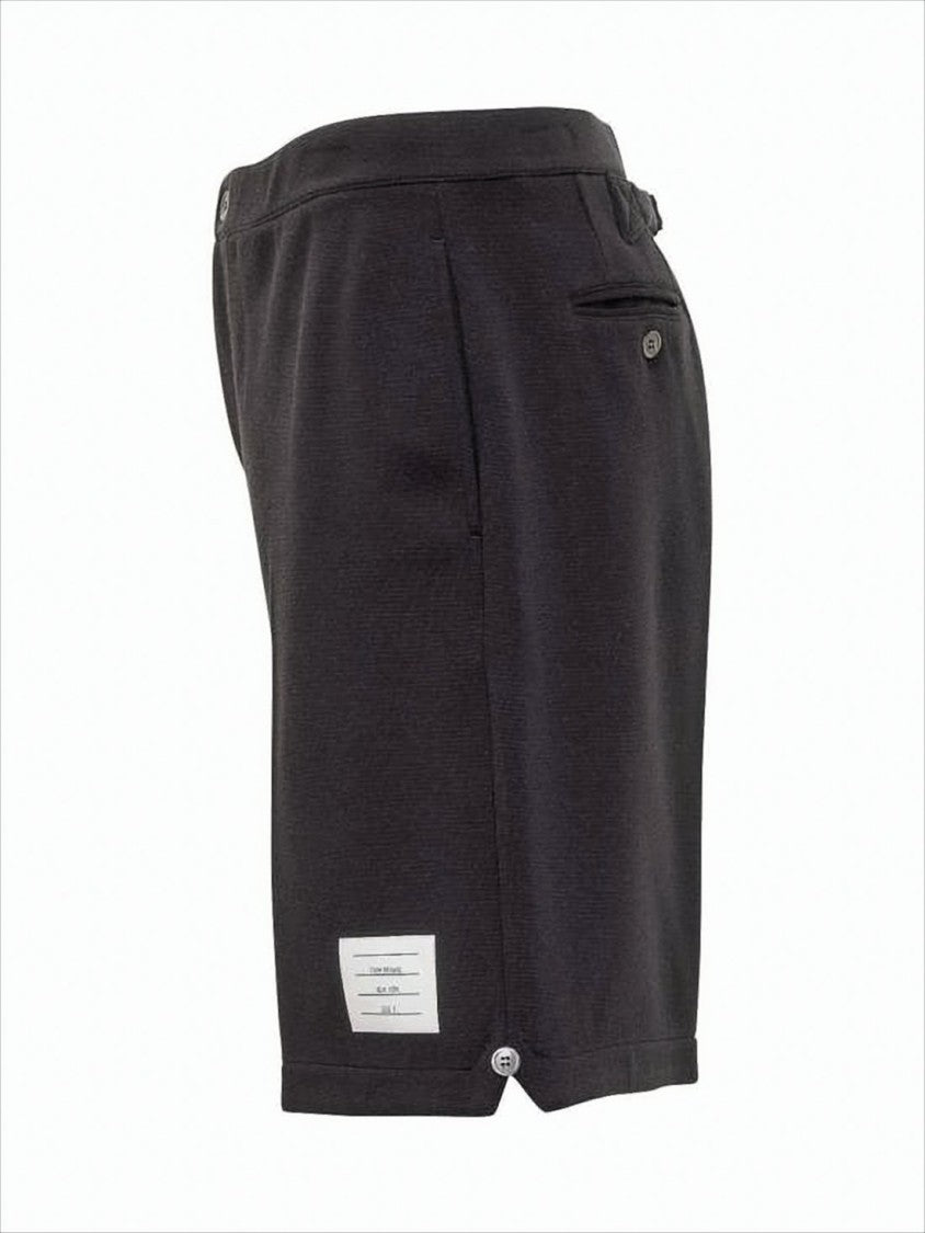 Tailored Wool Shorts with Button Closure and Logo Patch