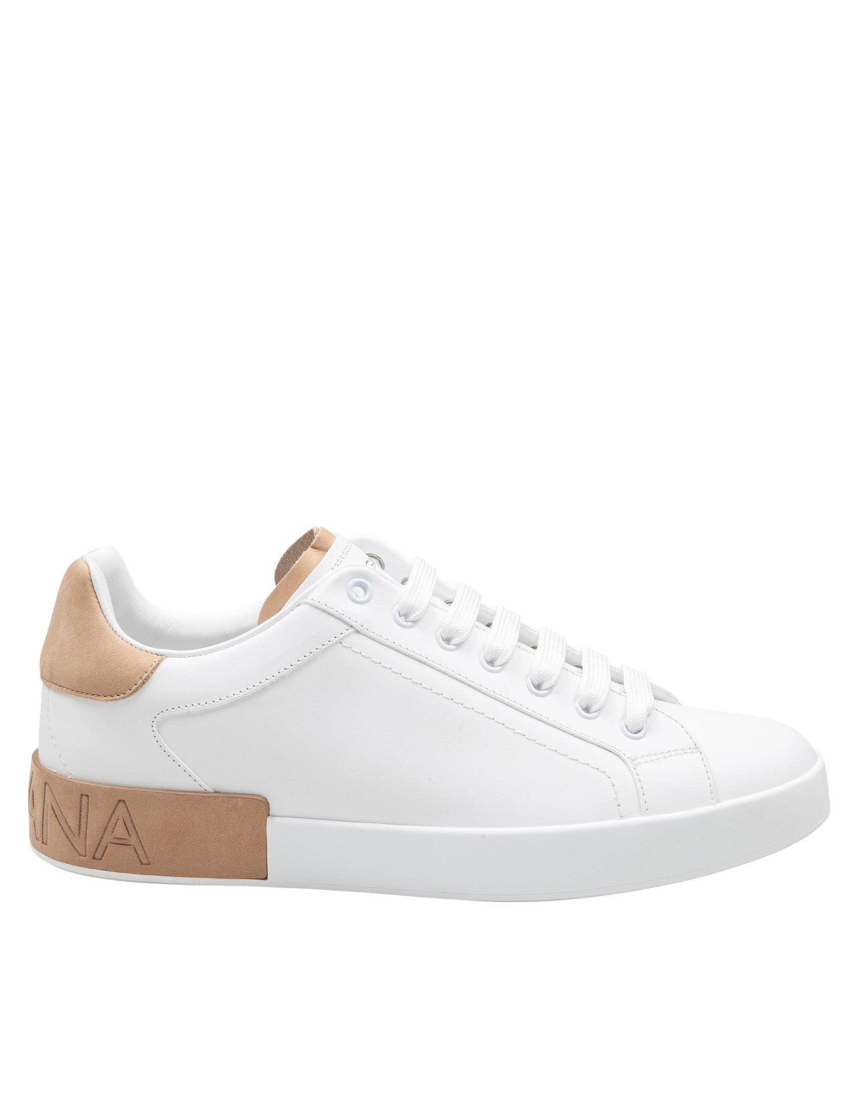 Portofino Leather Sneakers In White And Tan