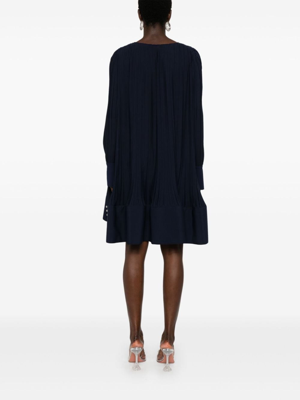 Navy Blue Plissé Effect Dress