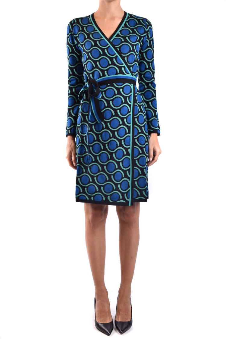 Multicolor Wrap Dress With Geometric Pattern