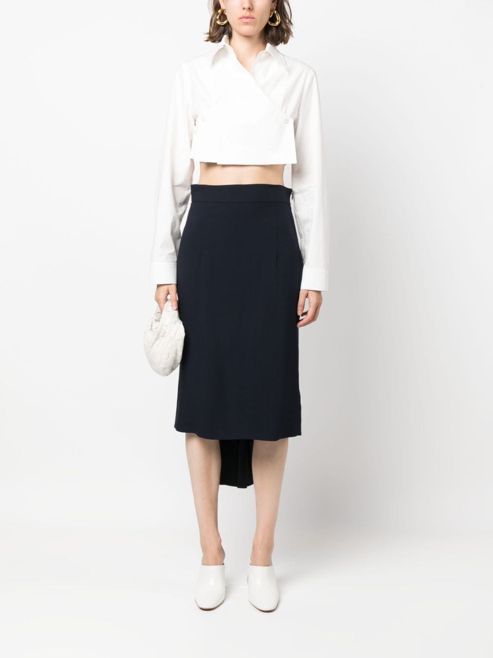 Pleated Asymmetric Midi Skirt in Midnight Blue Georgette