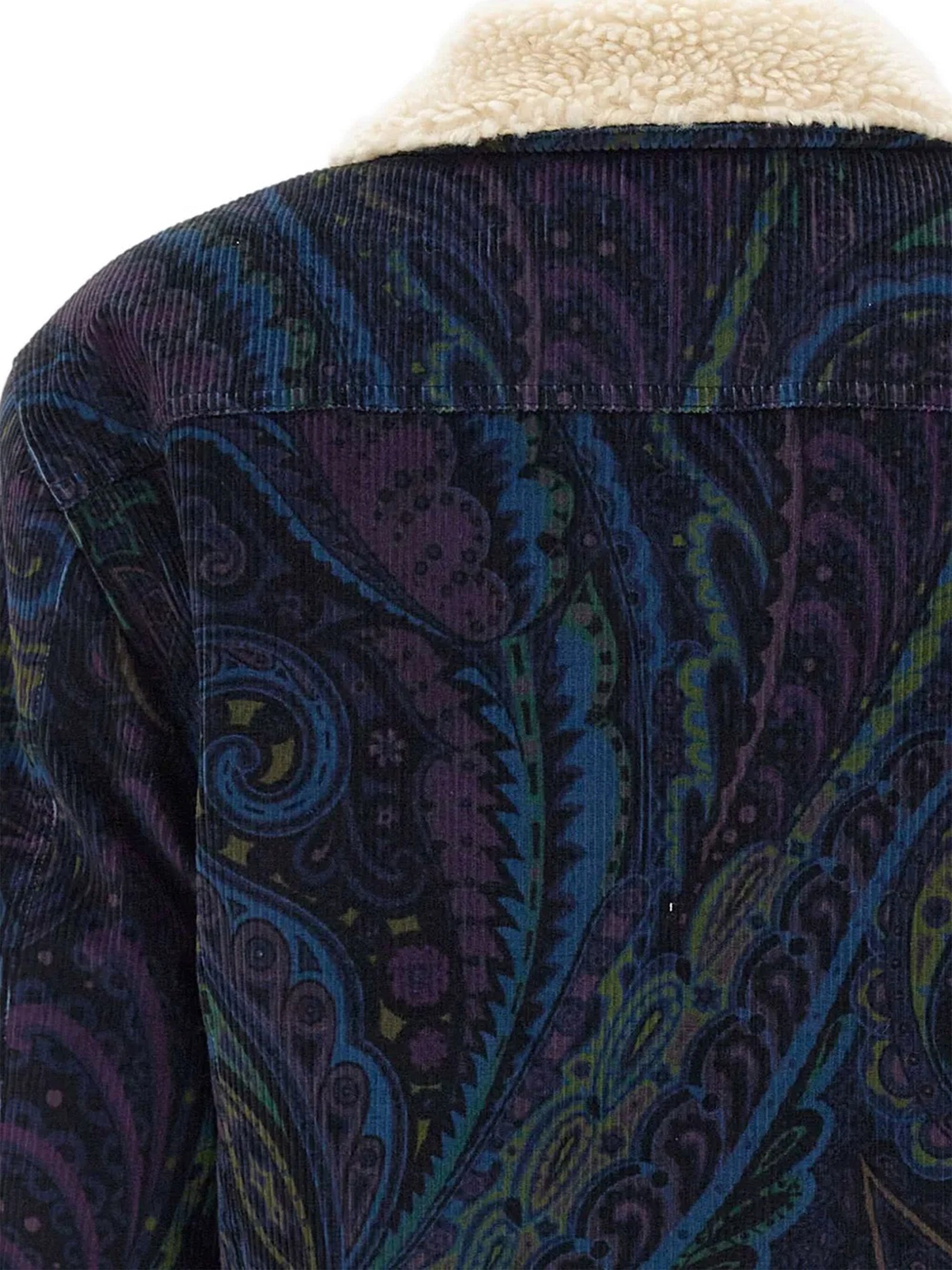 Cropped Paisley Pattern Corduroy Sherpa Jacket