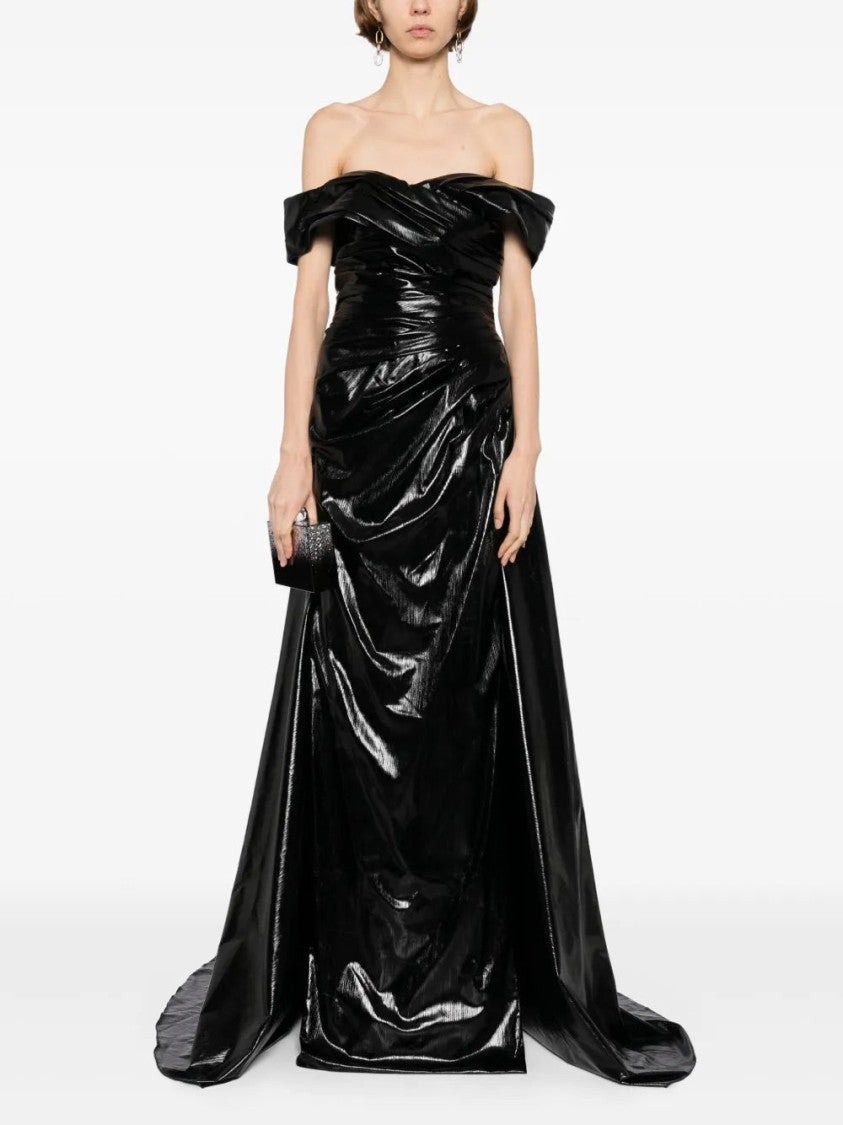 Gold Lame Off-Shoulder Dress
