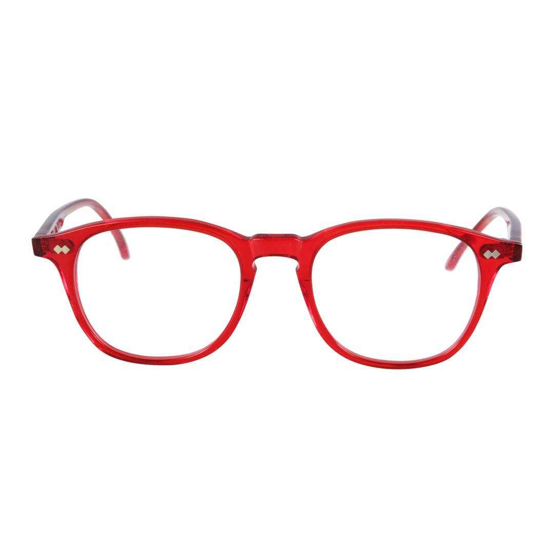 Pepper Translucent Red Rounded Square Eyeglasses with Accented Temples
