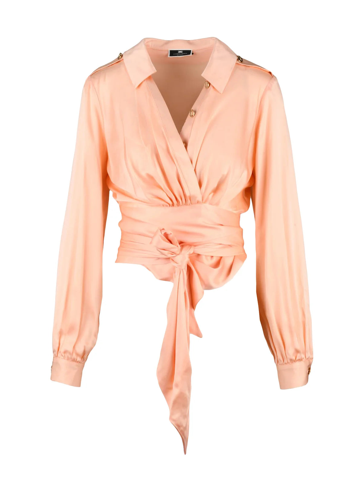 Pink Silk Women Cropped Wrap Shirt