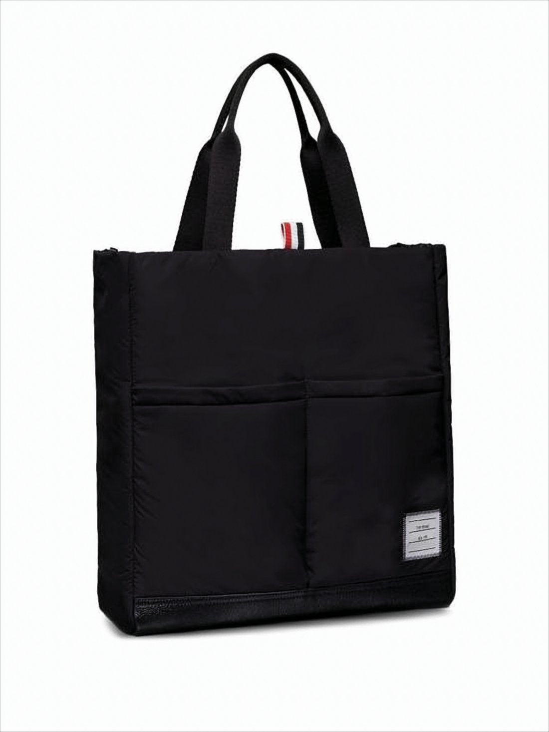 Black Polyester Tote Bag with Calf Leather Accents