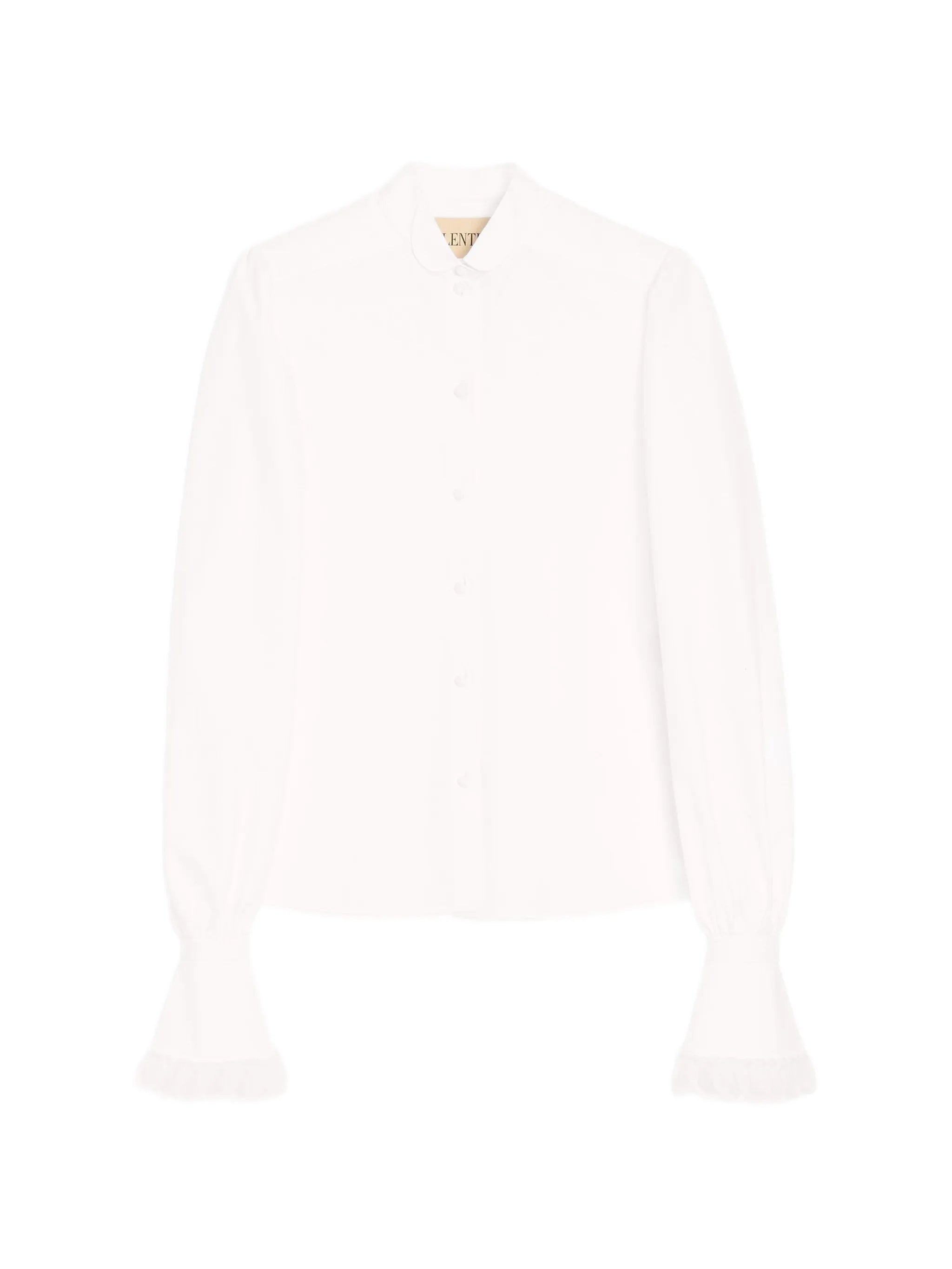 White Scalloped Embroidery Long-Sleeve Cotton Shirt