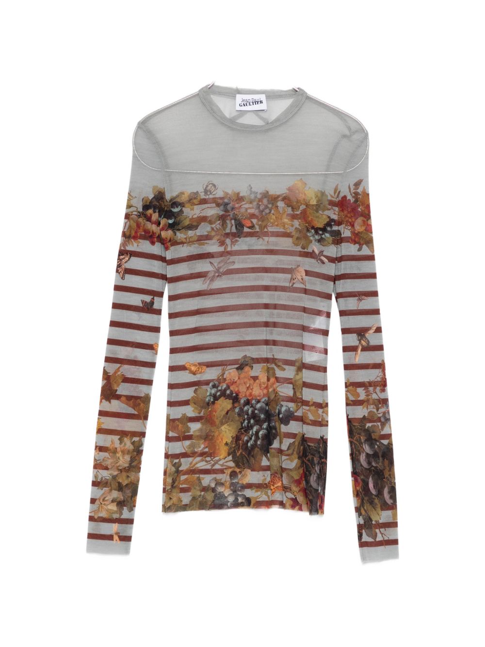 Fitted Long-Sleeve Top with Botanical Print