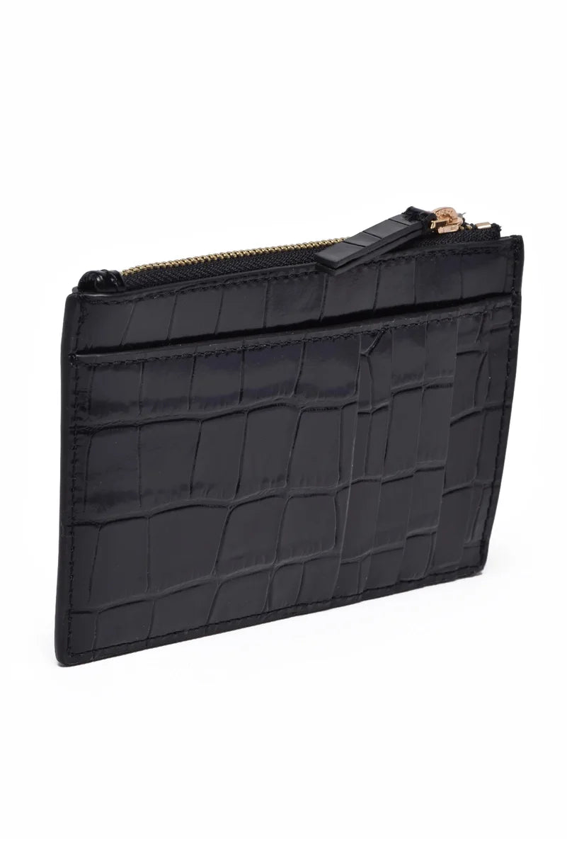 Crocodile-Textured Black Calfskin Cardholder