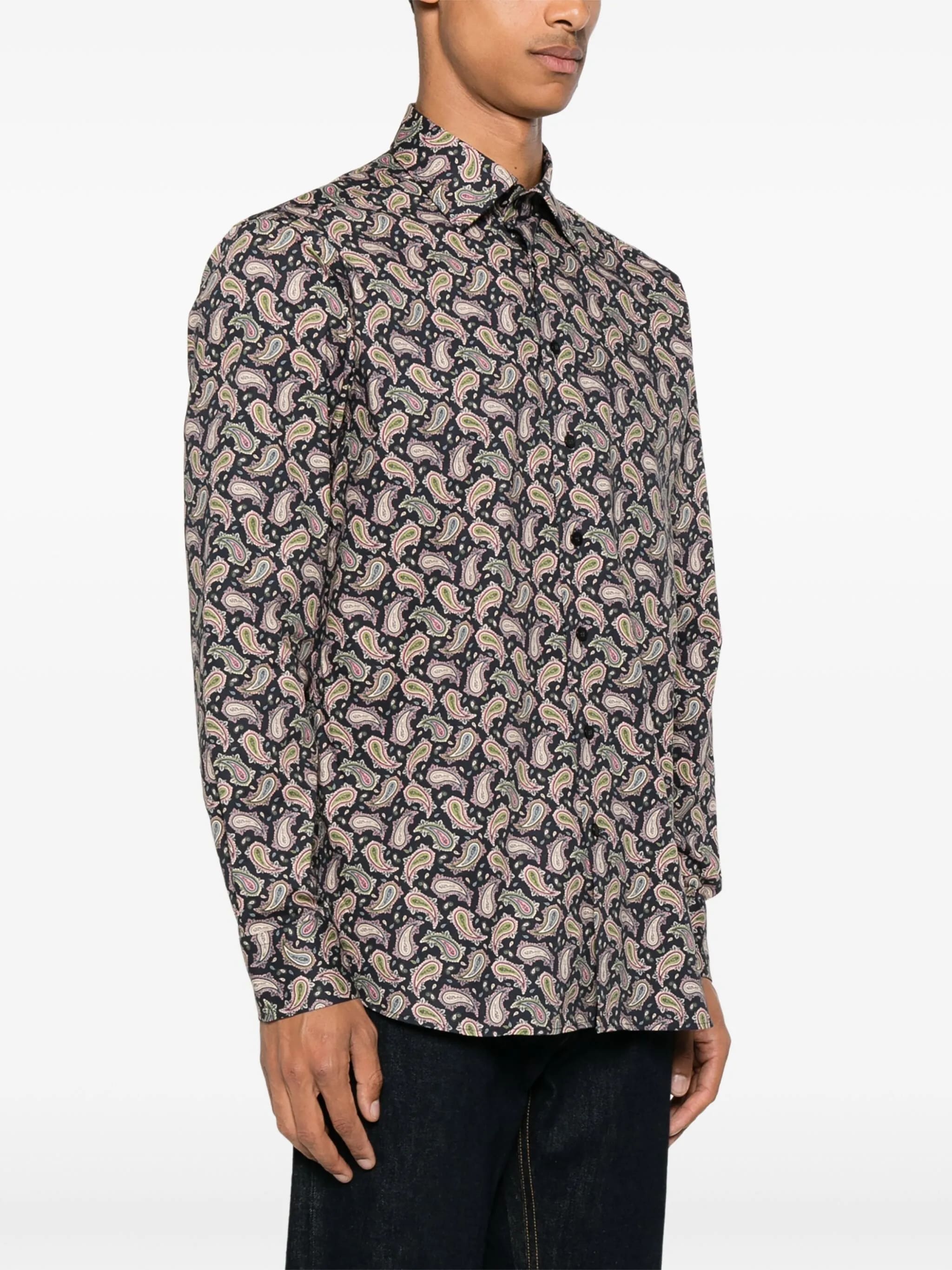 Roma Tailored Black Paisley Cotton Shirt