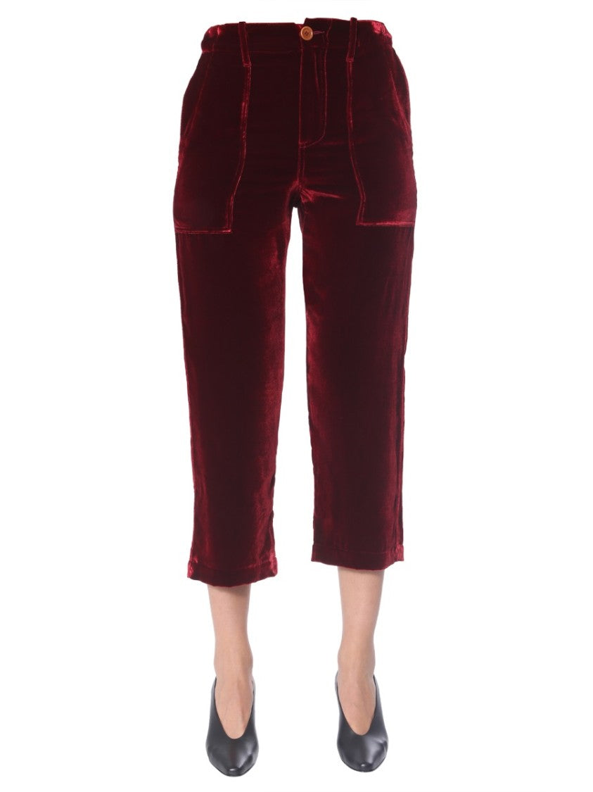 Burgundy Velvet Cropped Pants