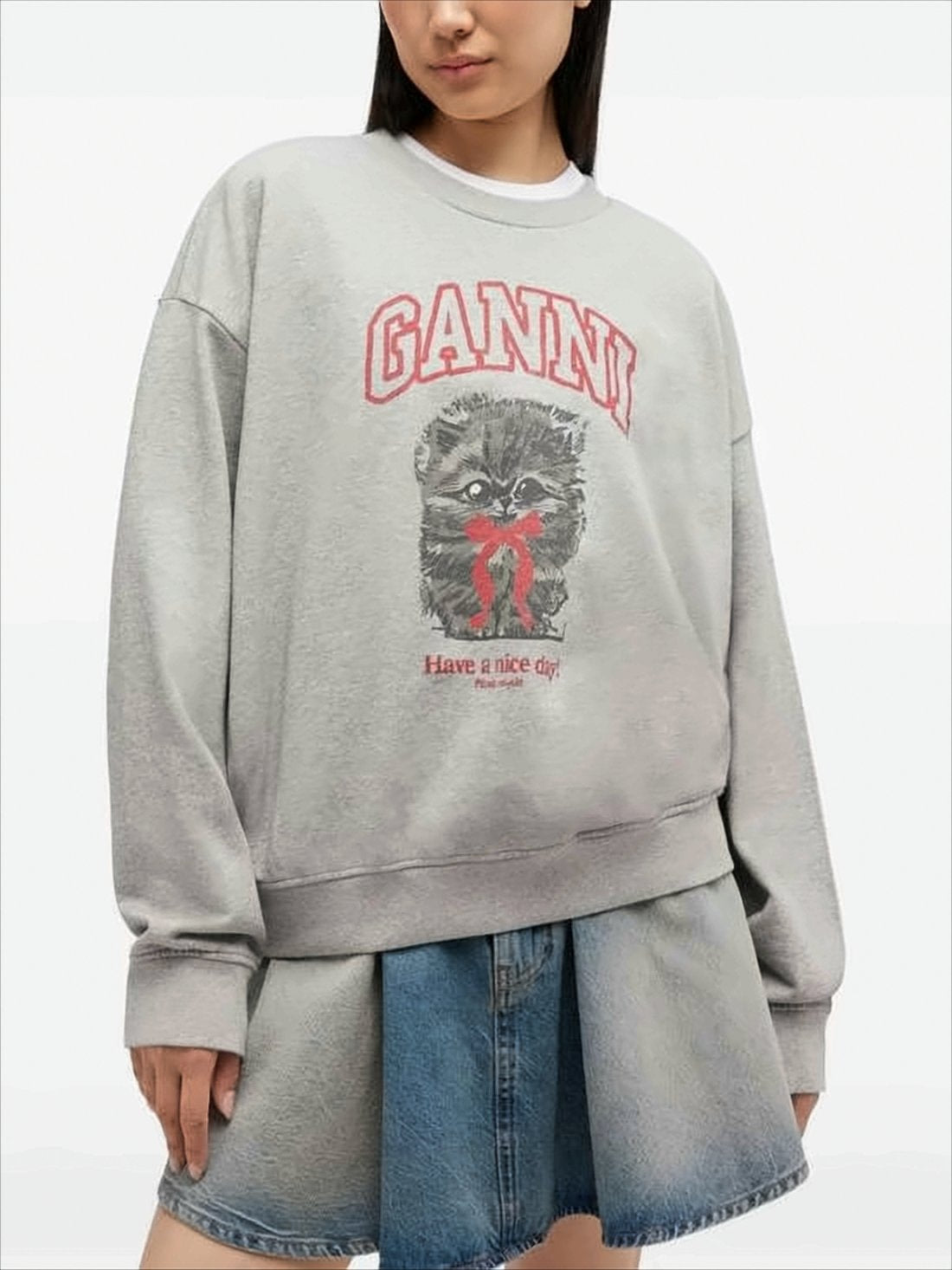 Graphic Long-Sleeve Sweatshirt with Playful Cat Design