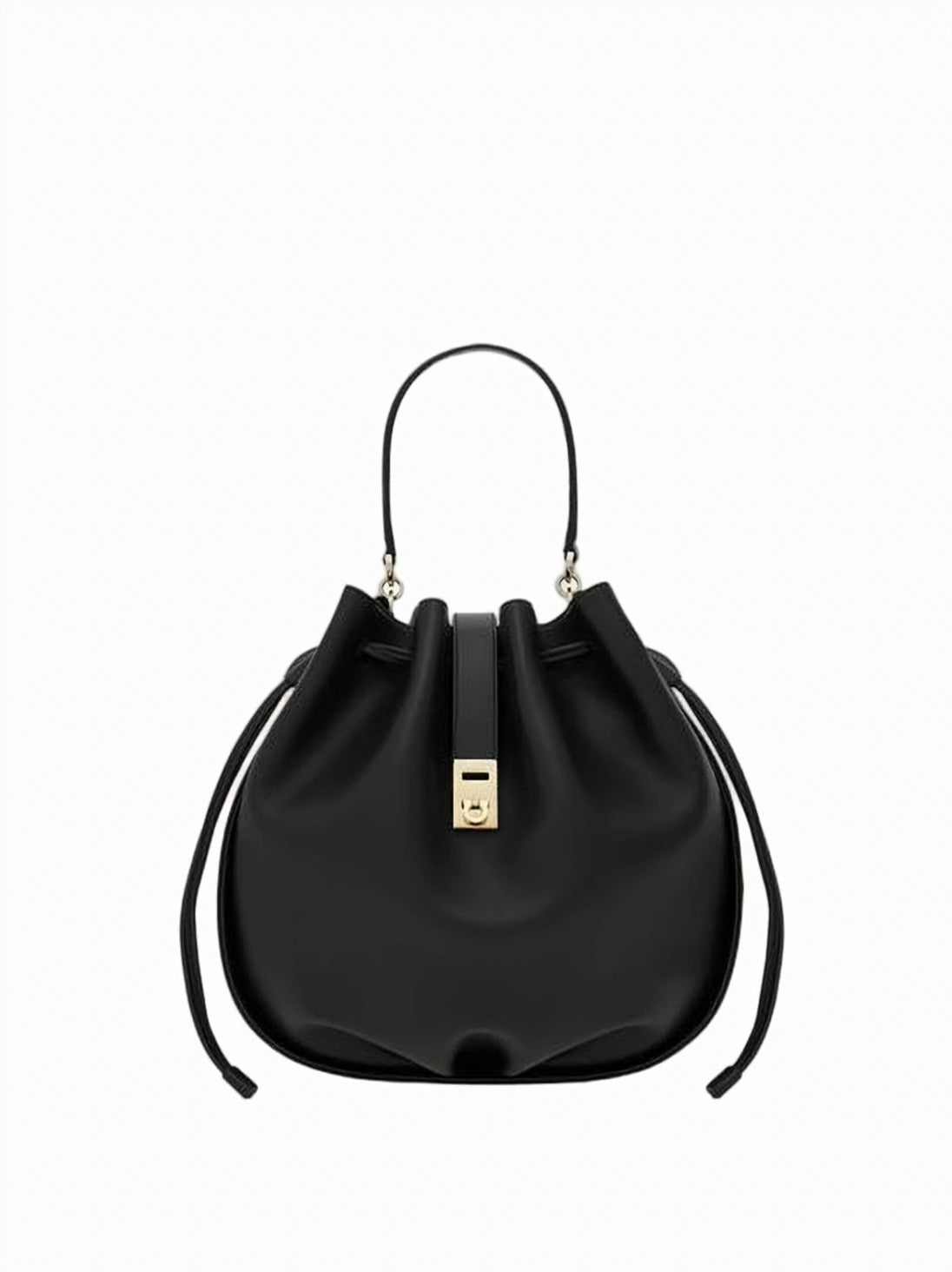 Ruched Calfskin Leather Shoulder Bag With Gold-Tone Clasp