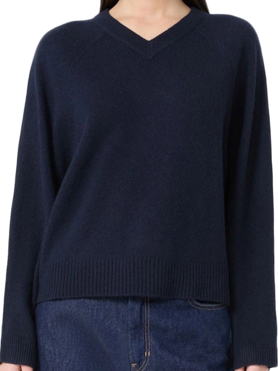 Classic Black V-Neck Cashmere Sweater with Cropped Silhouette