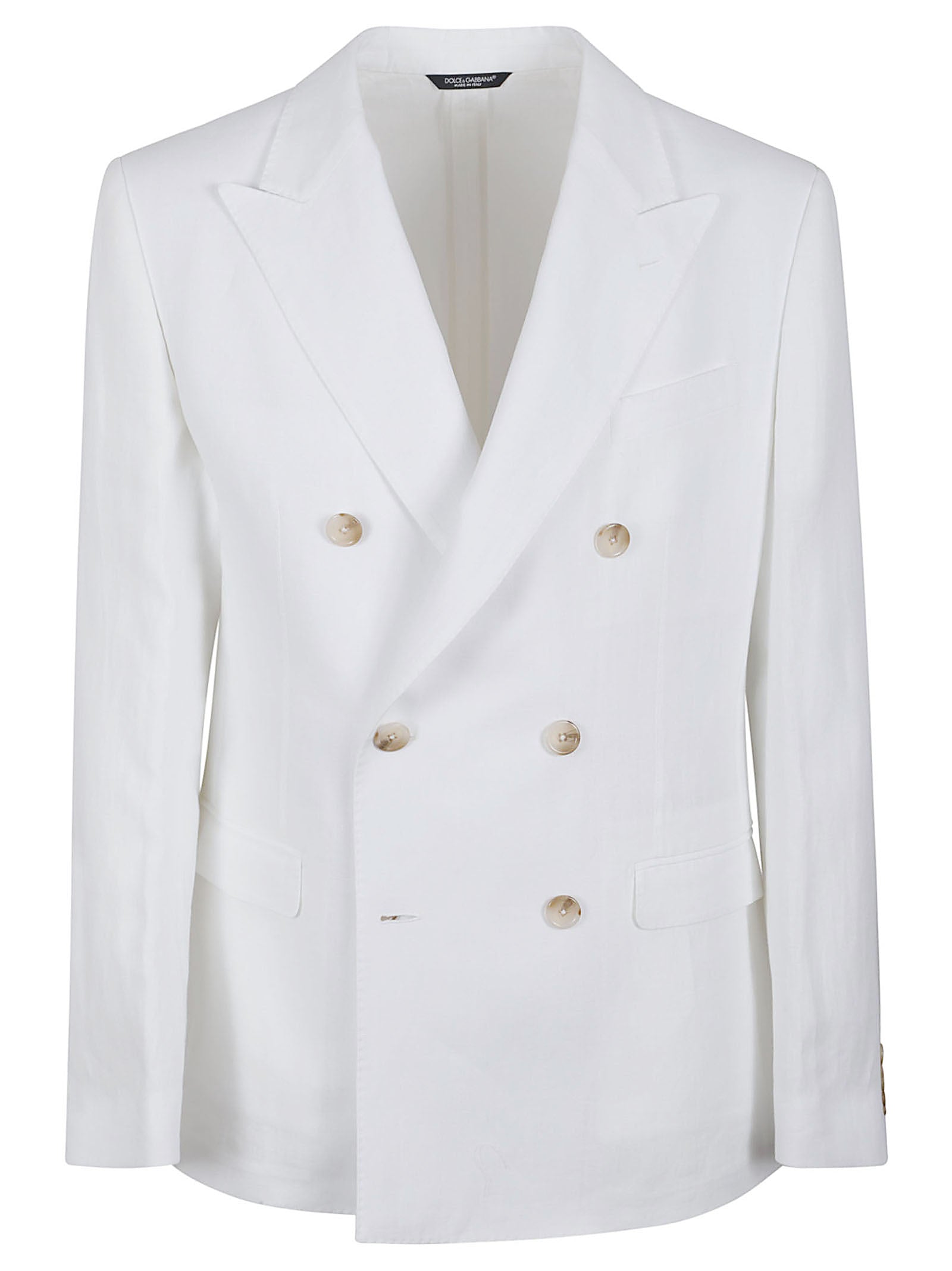 Double-Breasted Linen Blazer with Flap Pockets