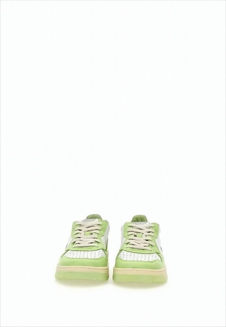 Low-Top Sneakers with Perforated Toe Box and Leather Panels