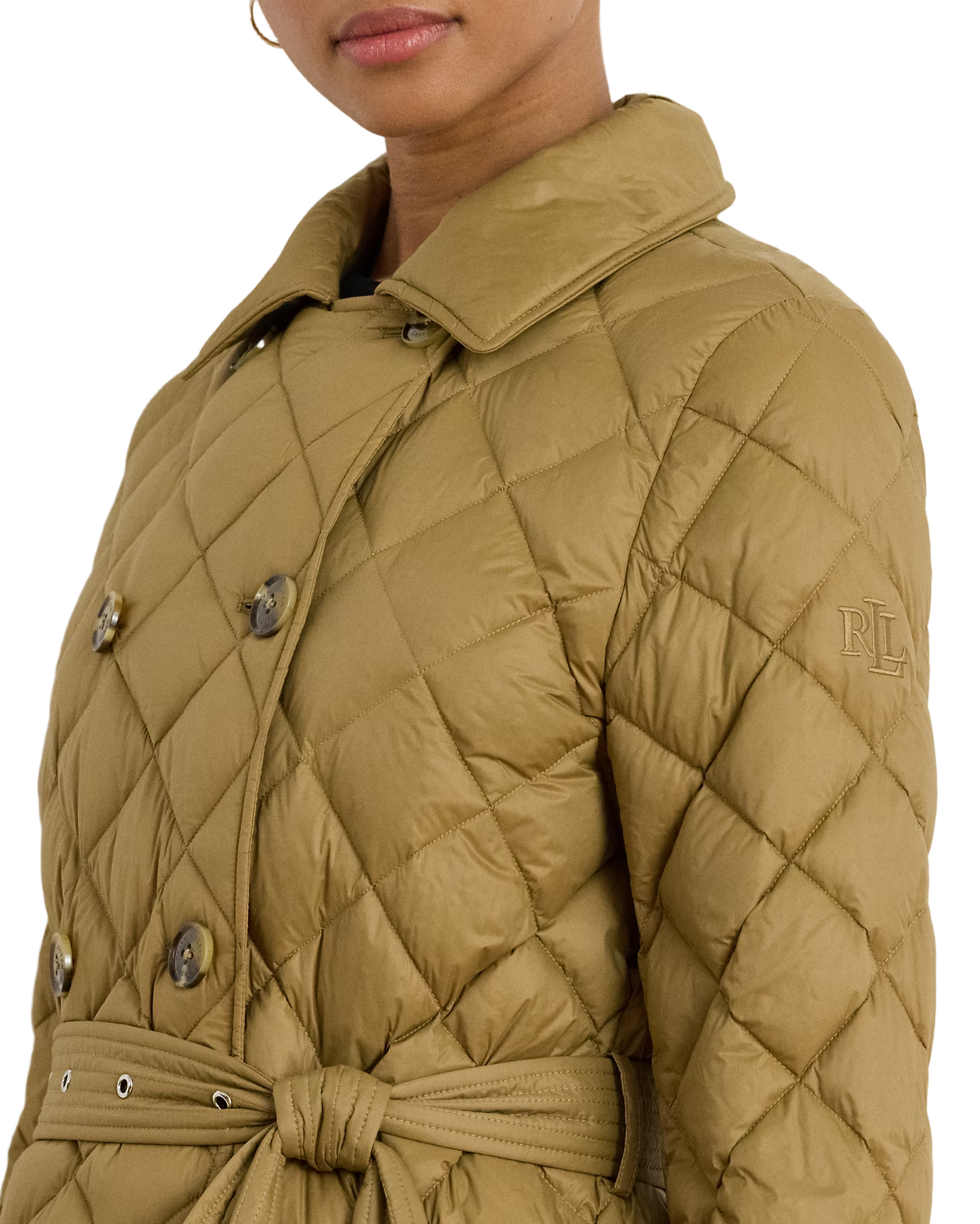 Diamond-Quilted Insulated Coat With Double-Breasted Closure