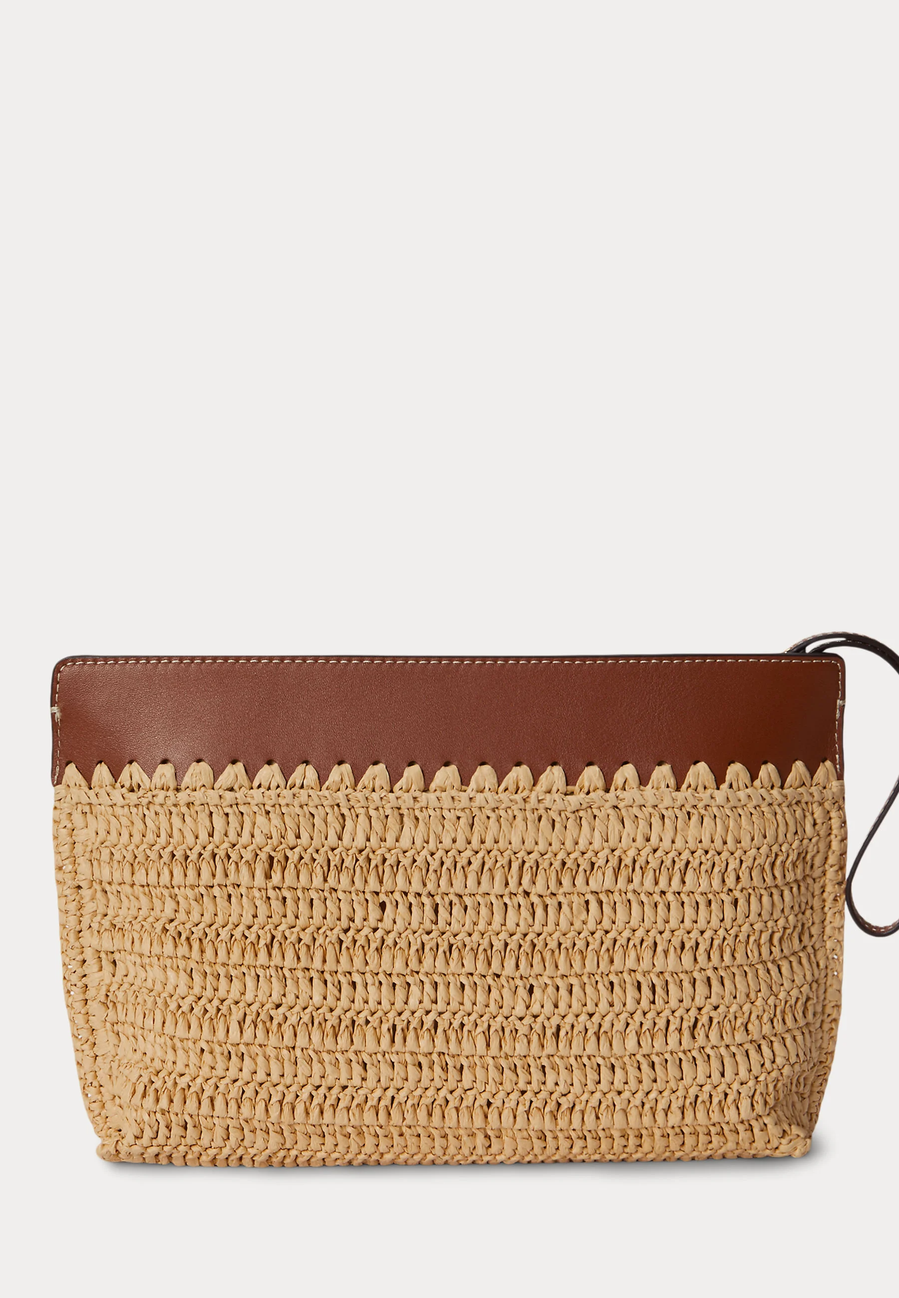Rectangular Woven Straw Clutch with Scalloped Edge Detail