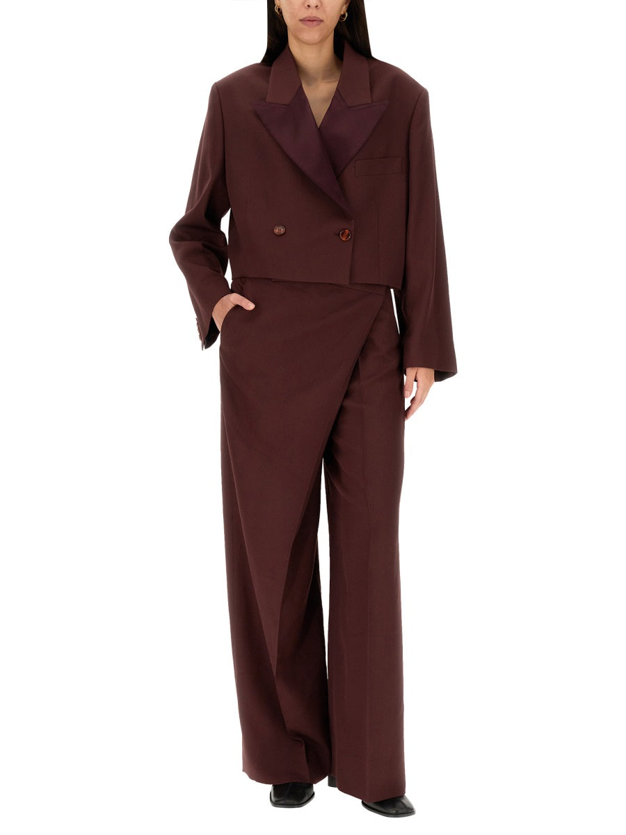 Cropped Brown Wool Blend Jacket With Peaked Lapels
