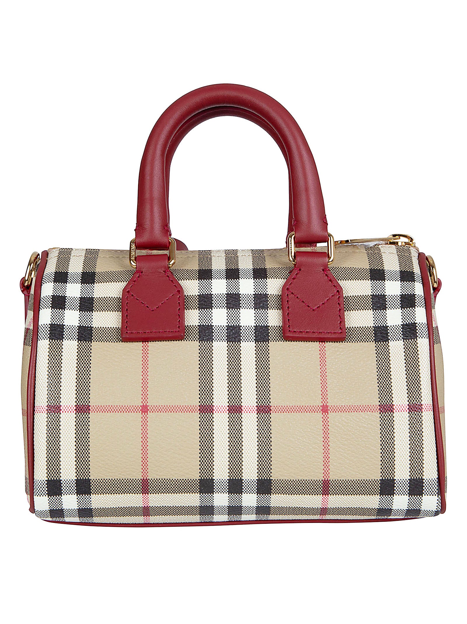 Structured Handbag with Iconic Burberry Check Pattern and Leather Accents