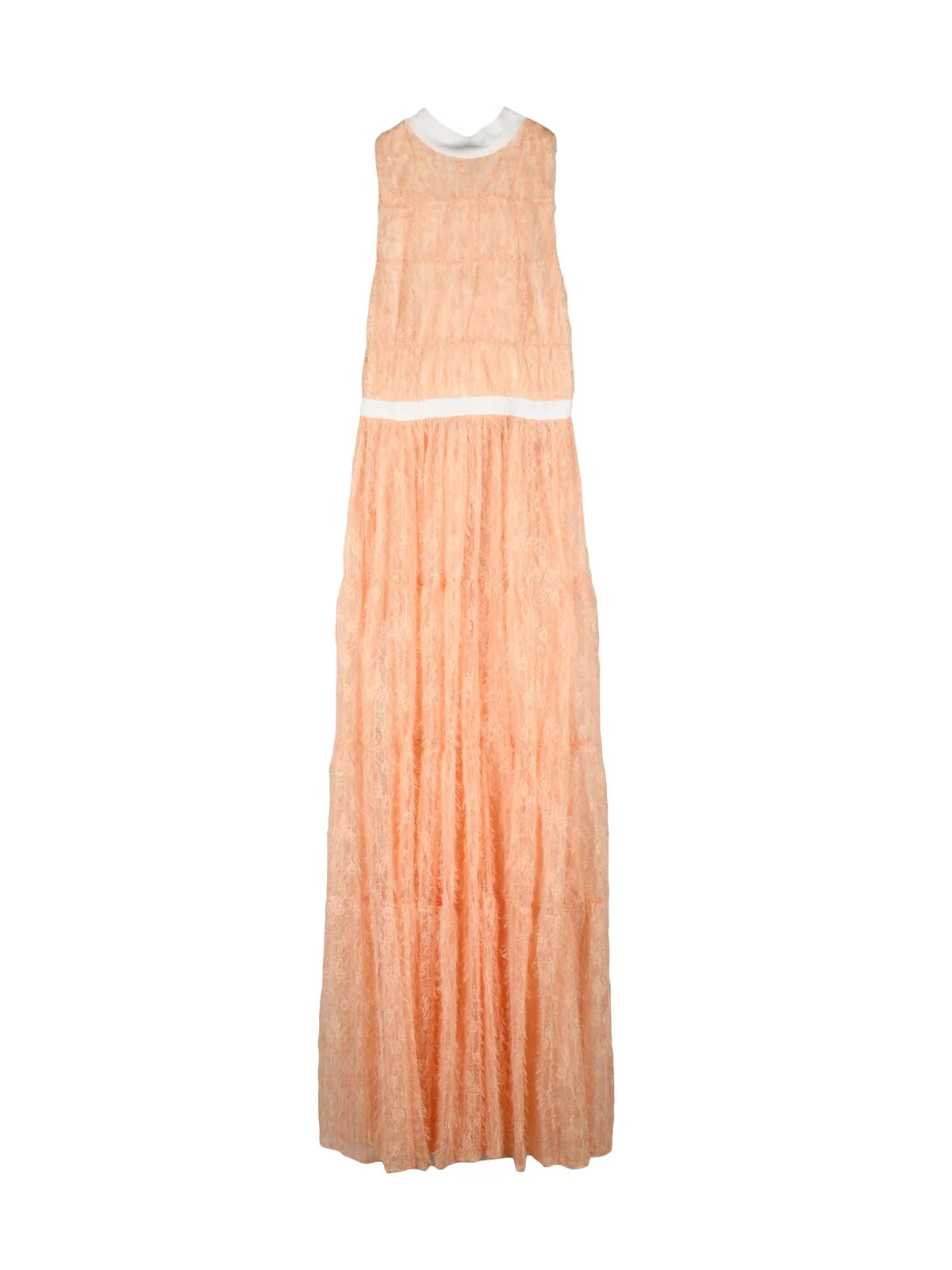 Peach Polyester Women Long Flared Transparent Dress