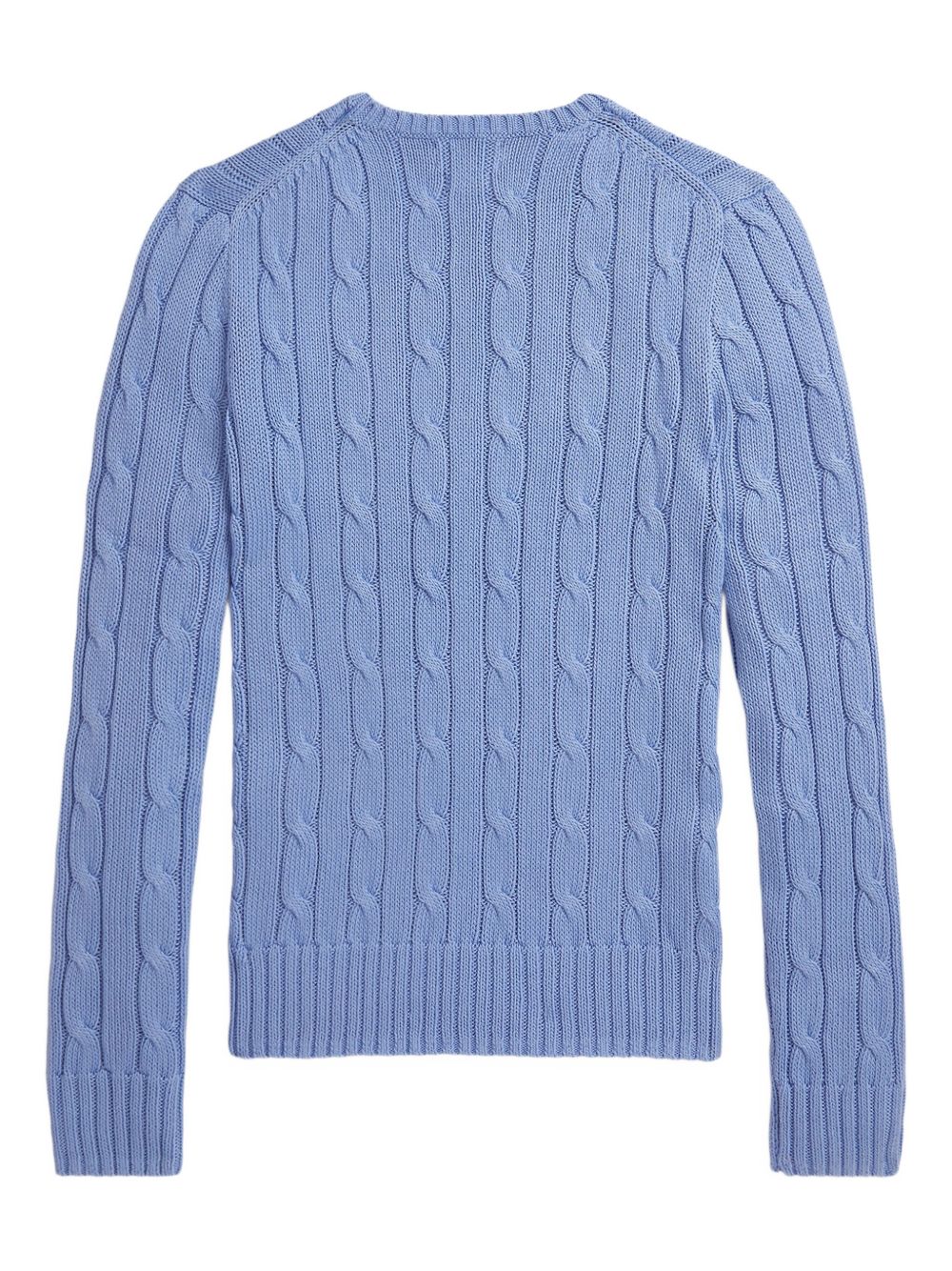 Light Blue Cable-Knit Sweater with Classic Crew Neckline