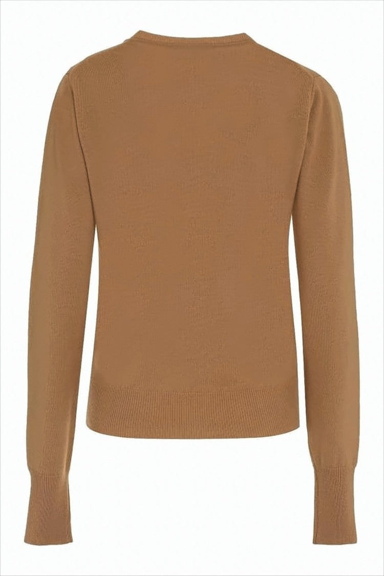 Finely Knit Brown Sweater with Classic Crew Neckline