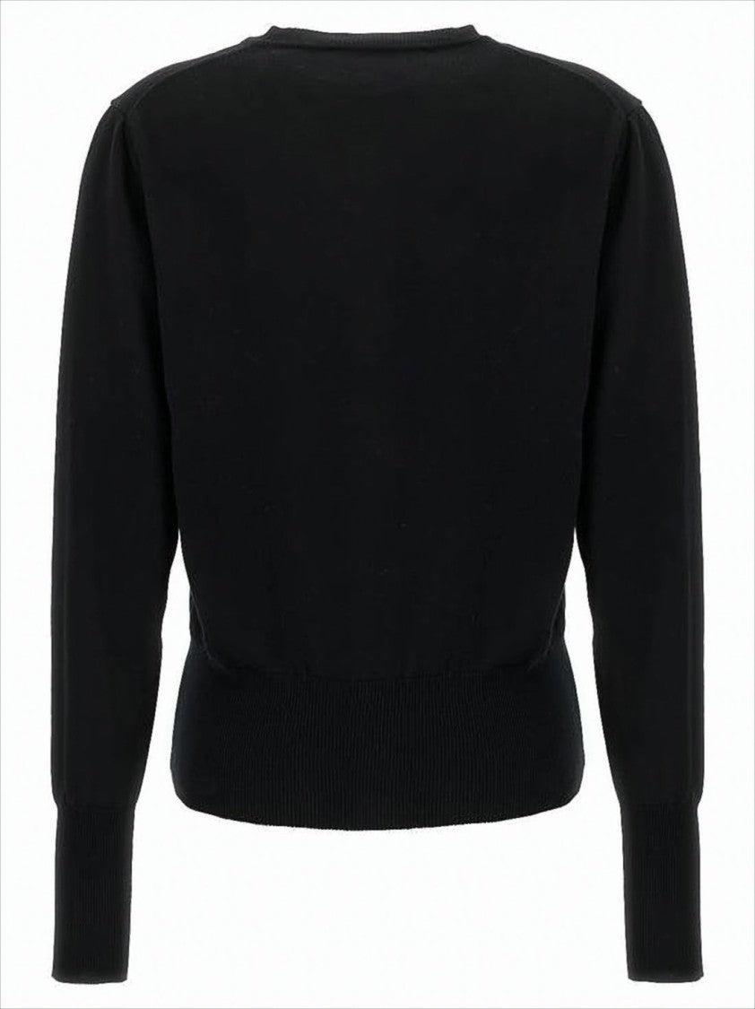Round Neckline Cardigan with Wooden Buttons