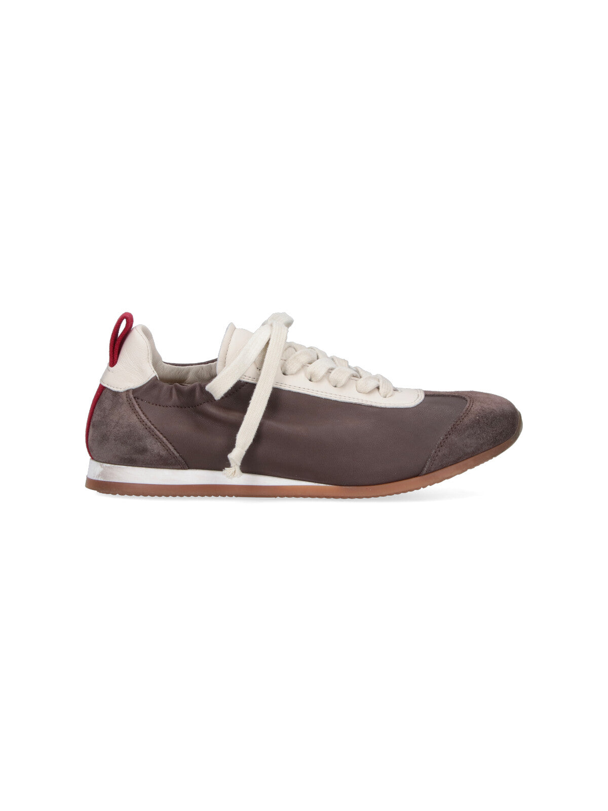 Brown Leather Sneakers With Suede Accents