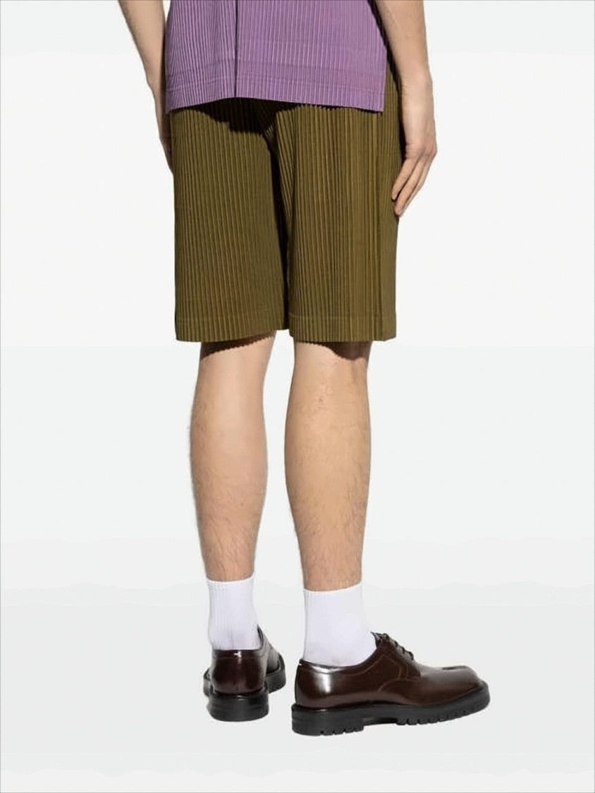 Pleated Brown Shorts with Silhouette