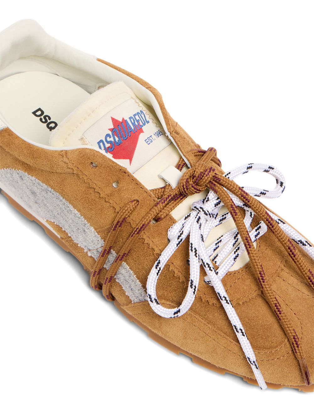 Brown Appliqué Maple Leaf Lace-Up Sneakers