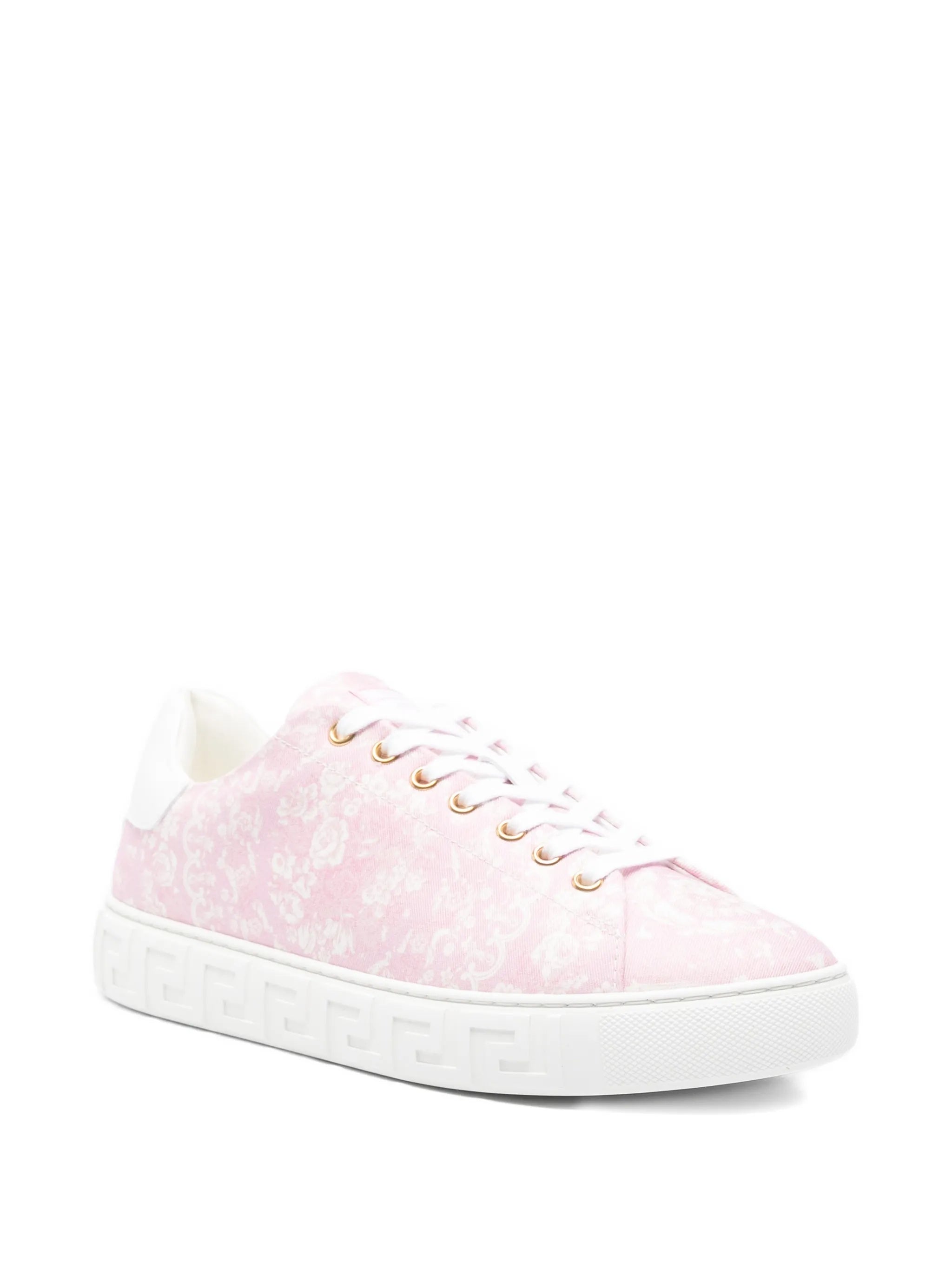 Pink Barocco Greca Floral Pattern Sneakers