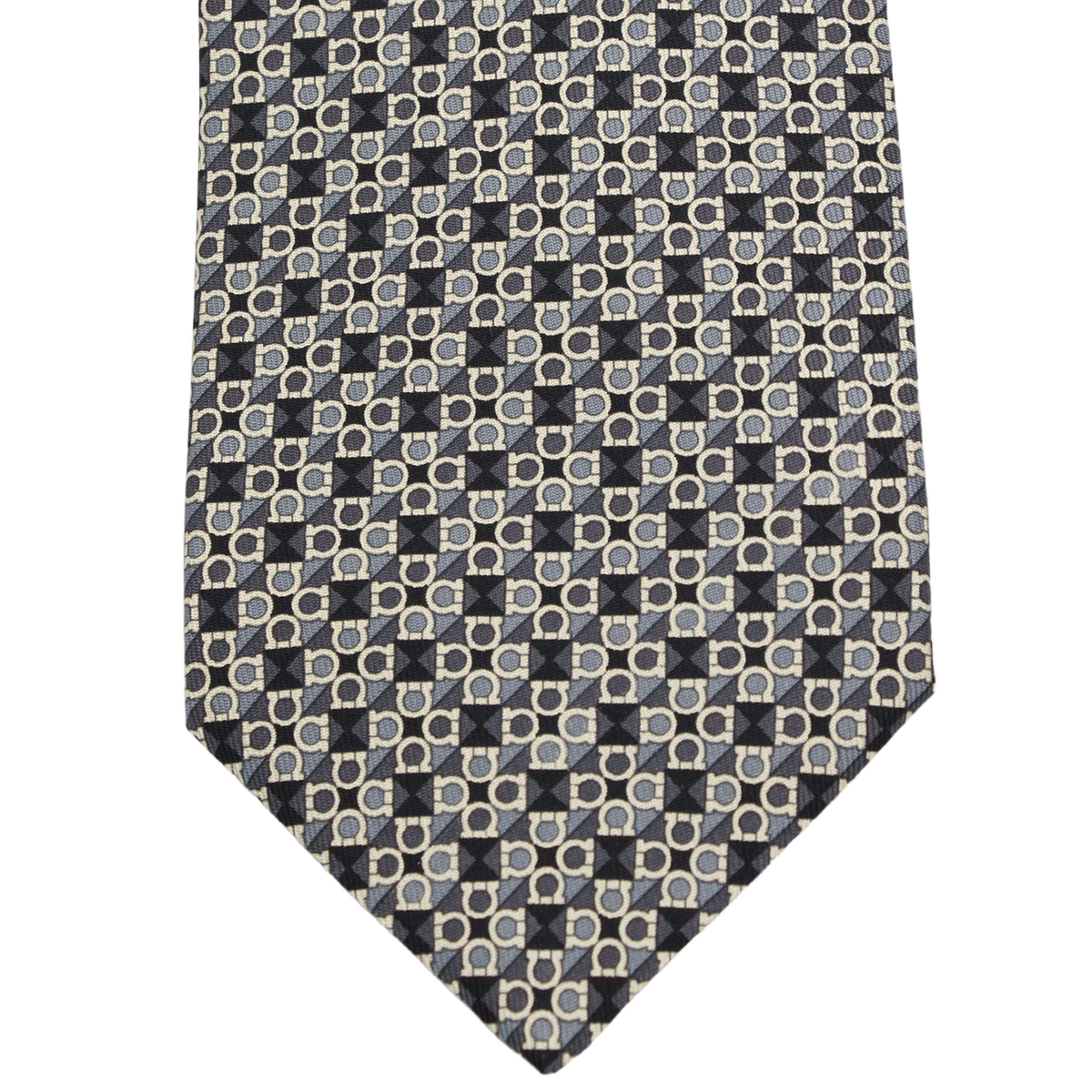 Geometric Pattern Tie in Black and Beige