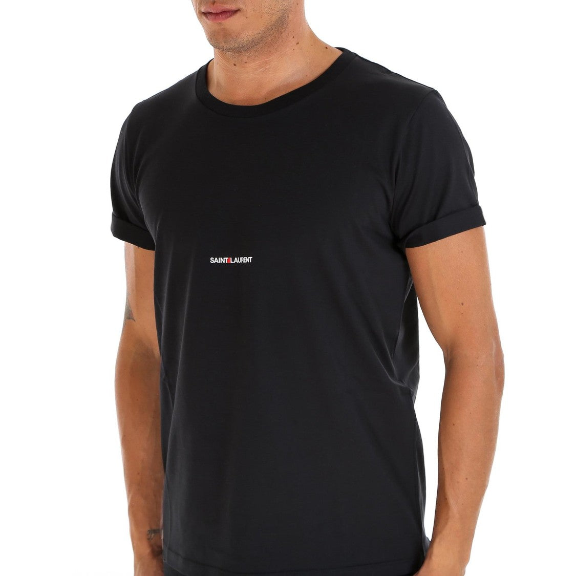 Cropped Short-Sleeved T-shirt with Centered Text Logo