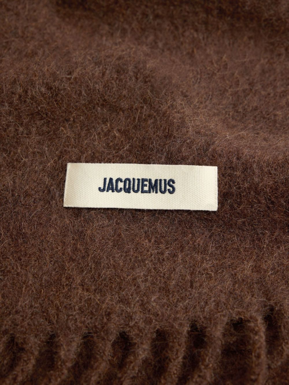 Rectangular Brown Scarf with Fringed Edges