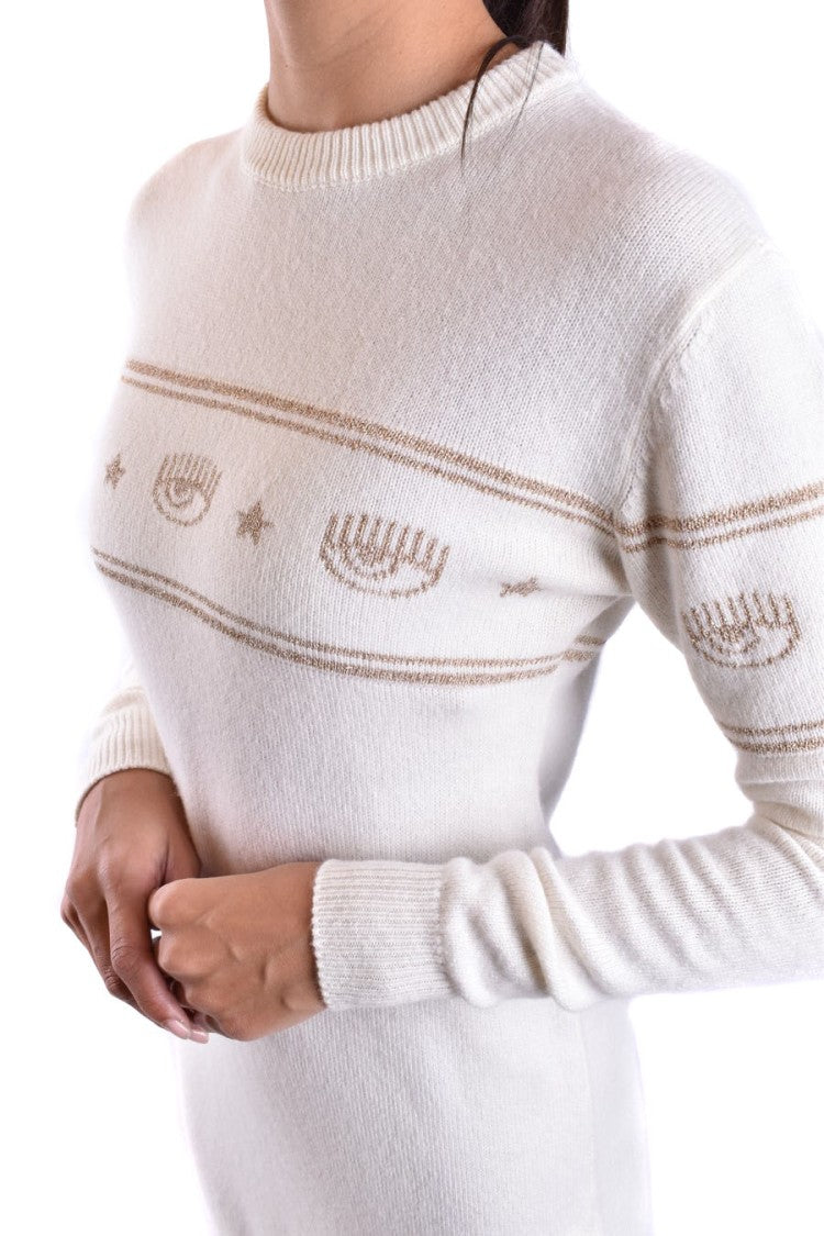 White Knit Dress With Decorative Eye