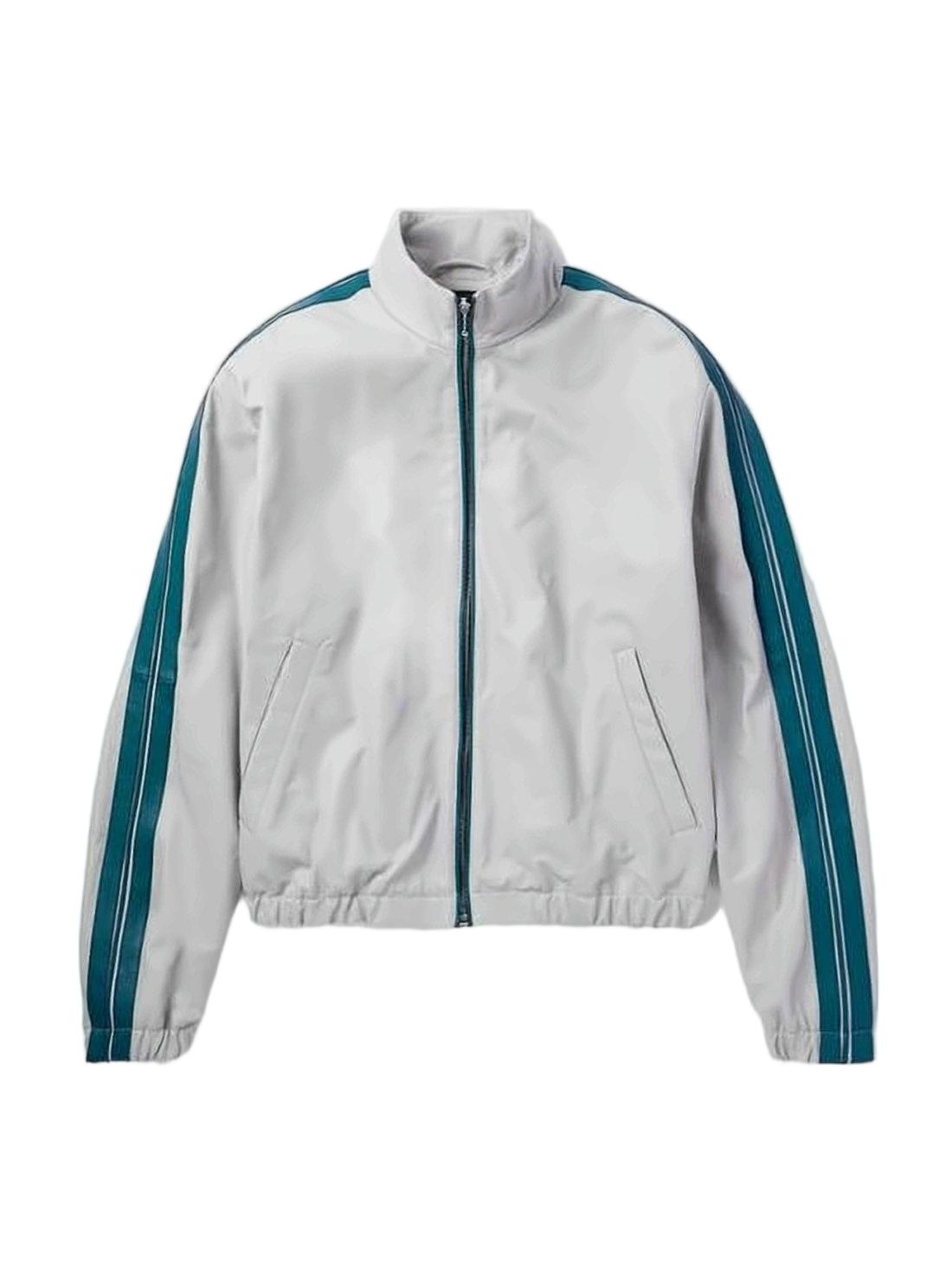 Sleek Lambskin Jacket with Bold Teal Stripes