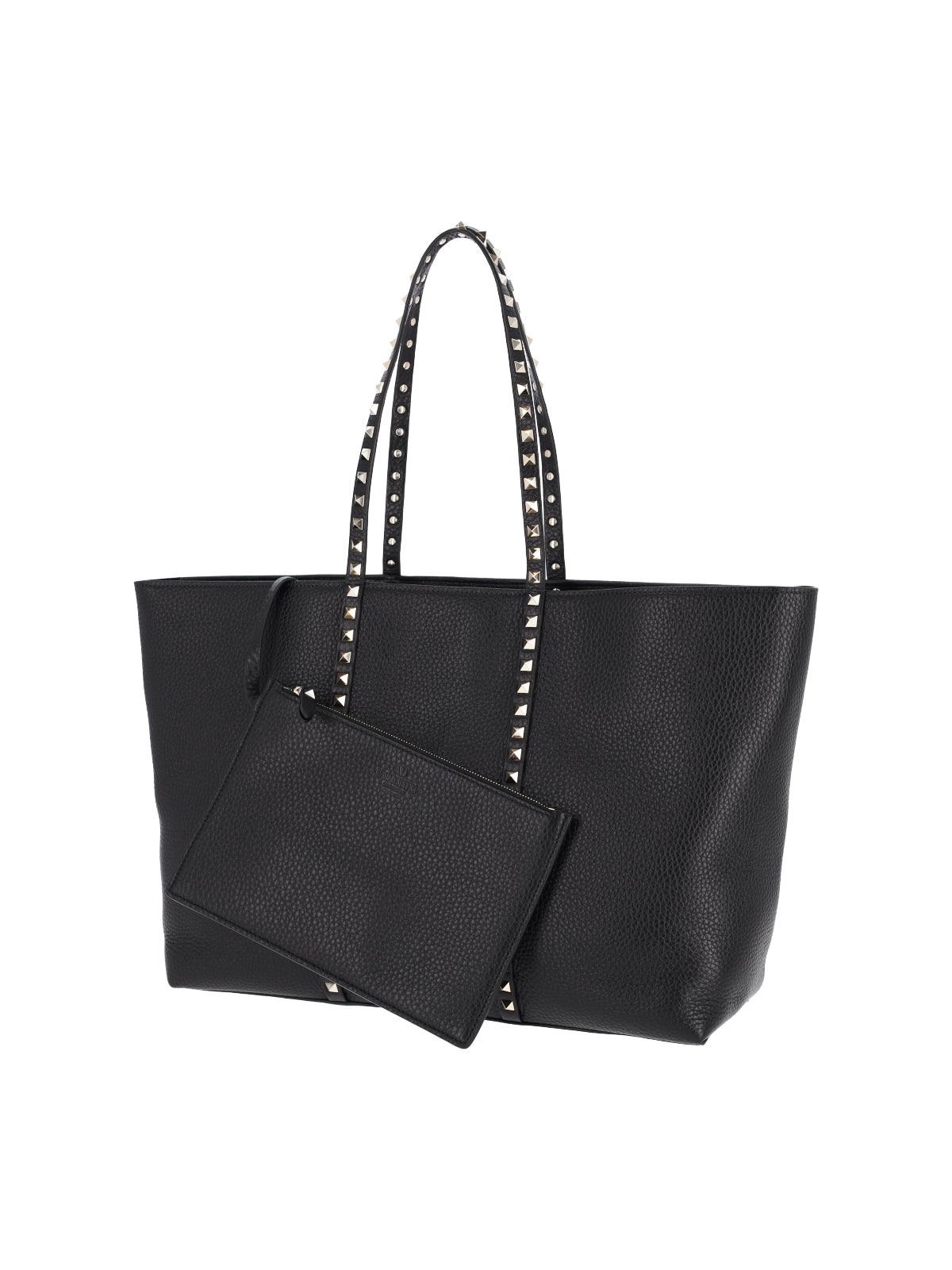 Black Rockstud Textured Leather Tote