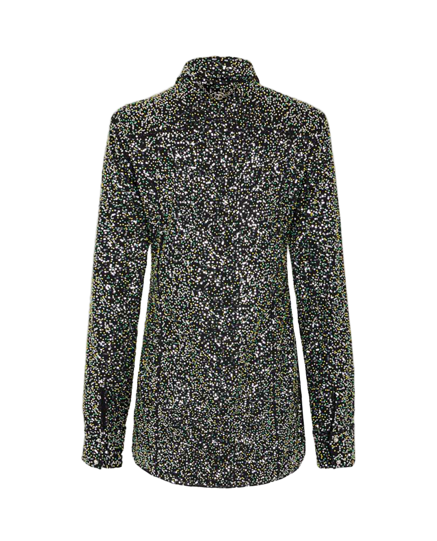 Fitted Black Shirt With Shimmering Appliques