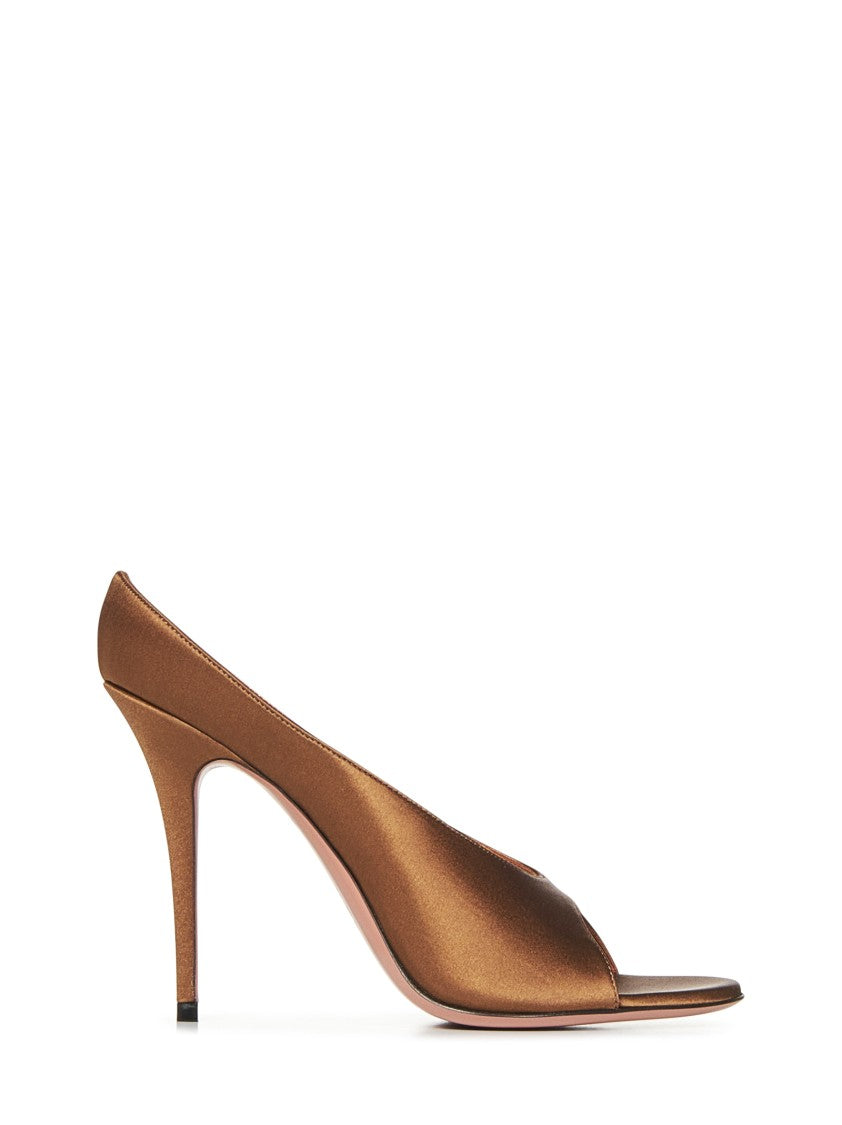 Mocha Satin Stiletto Sandals With Open Toe